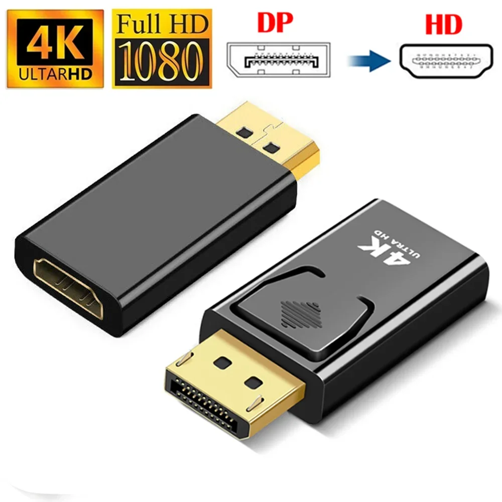 4K DisplayPort to HDMI-Compatible Adapter DP Male to Female HDMI-Compatible Converter 1080P Video for PC HDTV Laptop