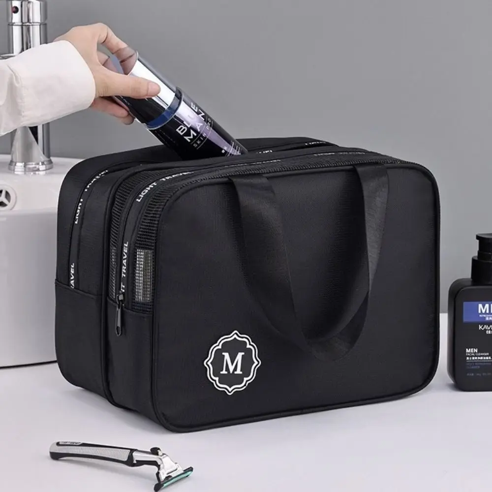 

Large Capacity Makeup Bag for Men Double Layer Portable Toiletry Organizer Solid Color Dry Wet Separation Cosmetics Bag Women