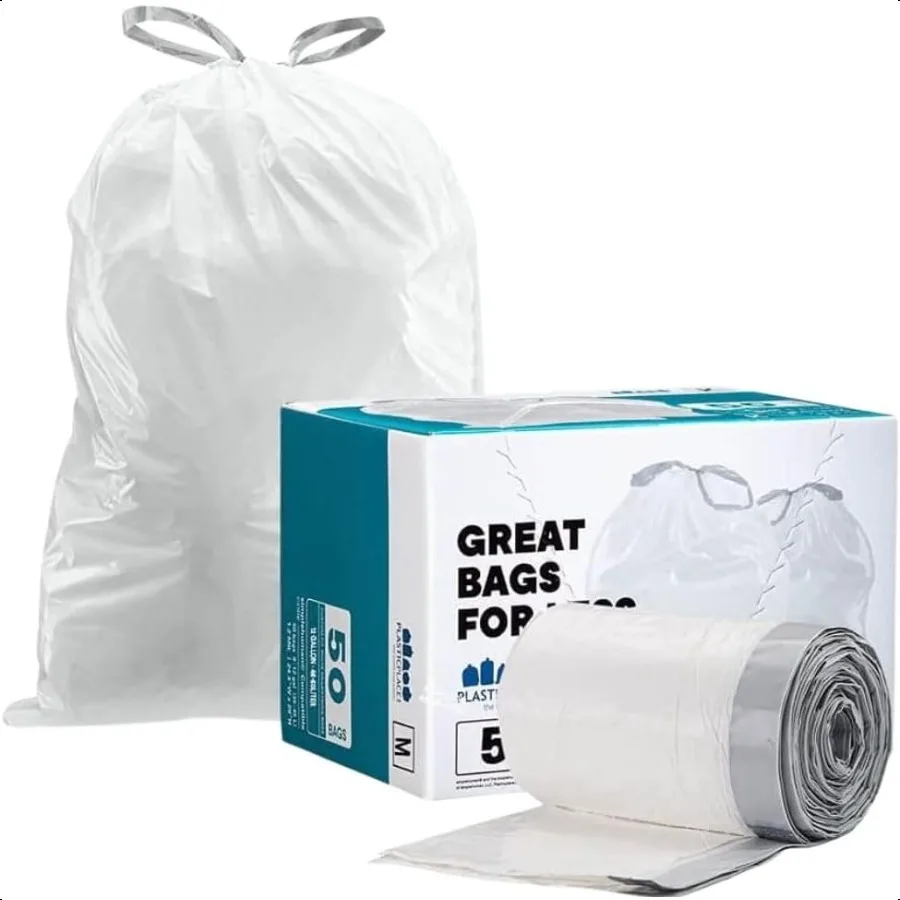 Bolsas de basura personalizadas compatibles con simplehuman Code M 50 Revestimientos de basura con cordón blanco 12 galones 45 litros 21 x 30,5