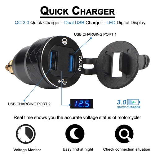 Imagen 2 del producto Cargador USB Dual QC3.0, adaptador de corriente de 12V, enchufe Hella DIN para BMW F750GS S1000XR F800R R1250GS G650XGS F900R R1200RT R1200GS ADV