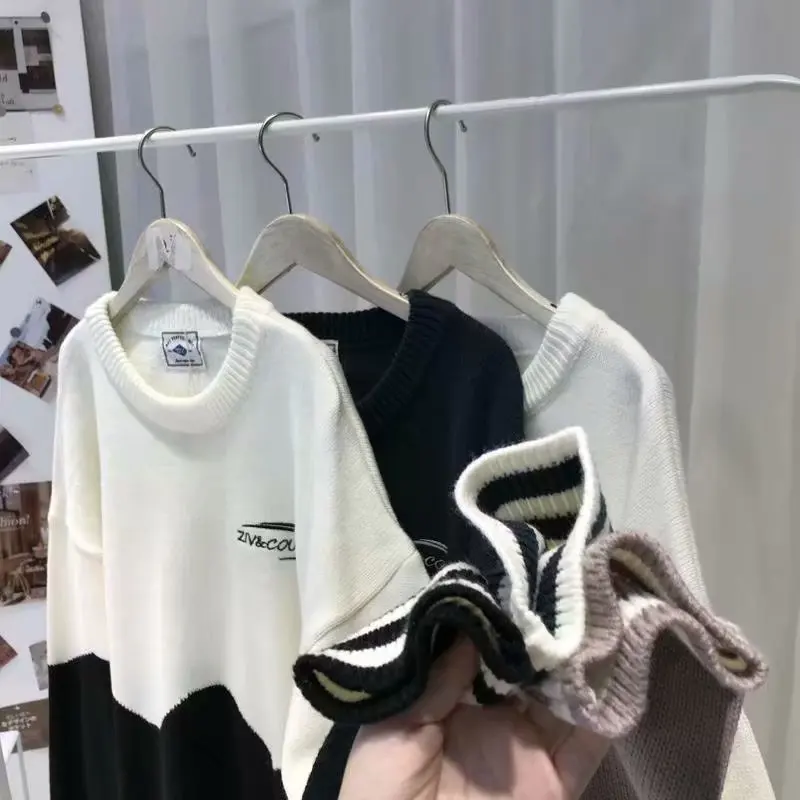 الكورية Sle فضفاضة تناسب جولة Ne مخطط اللون بلو تريكو مريحة عارضة طويلة Sve الرجال سترة Faionable الخريف... #5