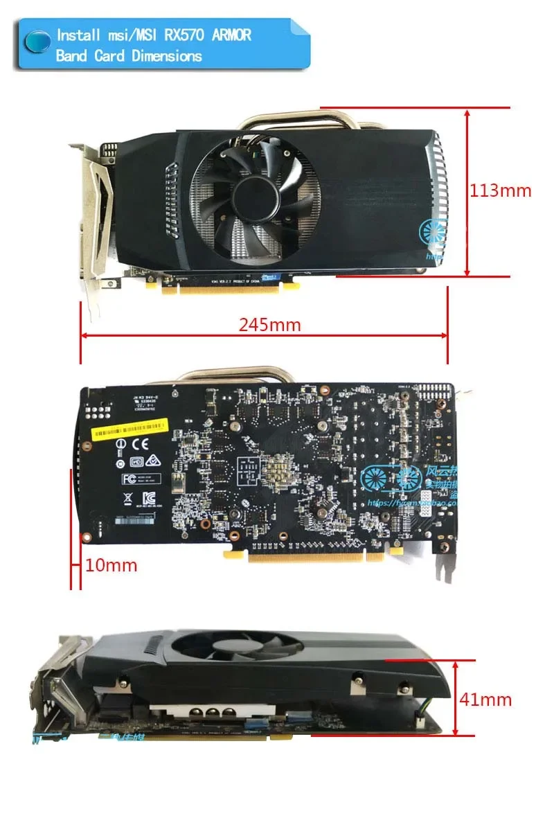 Radiador GPU VGA, disipador de calor inferior de cobre puro, tres tubos de calor con gran volumen de aire, 53 agujeros para AMD public RX470 480 570 580