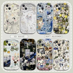INS Cute Toro Inoue Cat New 3D Wave Case For iPhone 16 15 14 13 12 11 Pro Max Mini X XR XSMAX 8 7 6S Plus Soft Silicone Cover