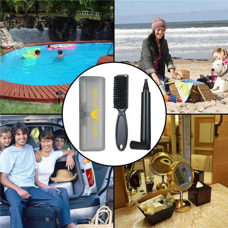 【ADORN】2X Kit penna per riempimento barba Matita da barbiere Impermeabile Strumento per lo styling della forma di riparazione naturale per baffi maschili a lunga durata (Nero)