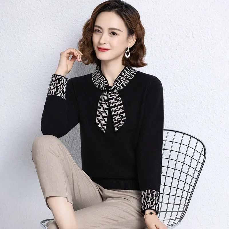 Plus Fat Plus Plus Plus Size Knitted Sweater Women's Spring Autumn New Style Loose and Slim Scarf Collar Outfit Base Shirt