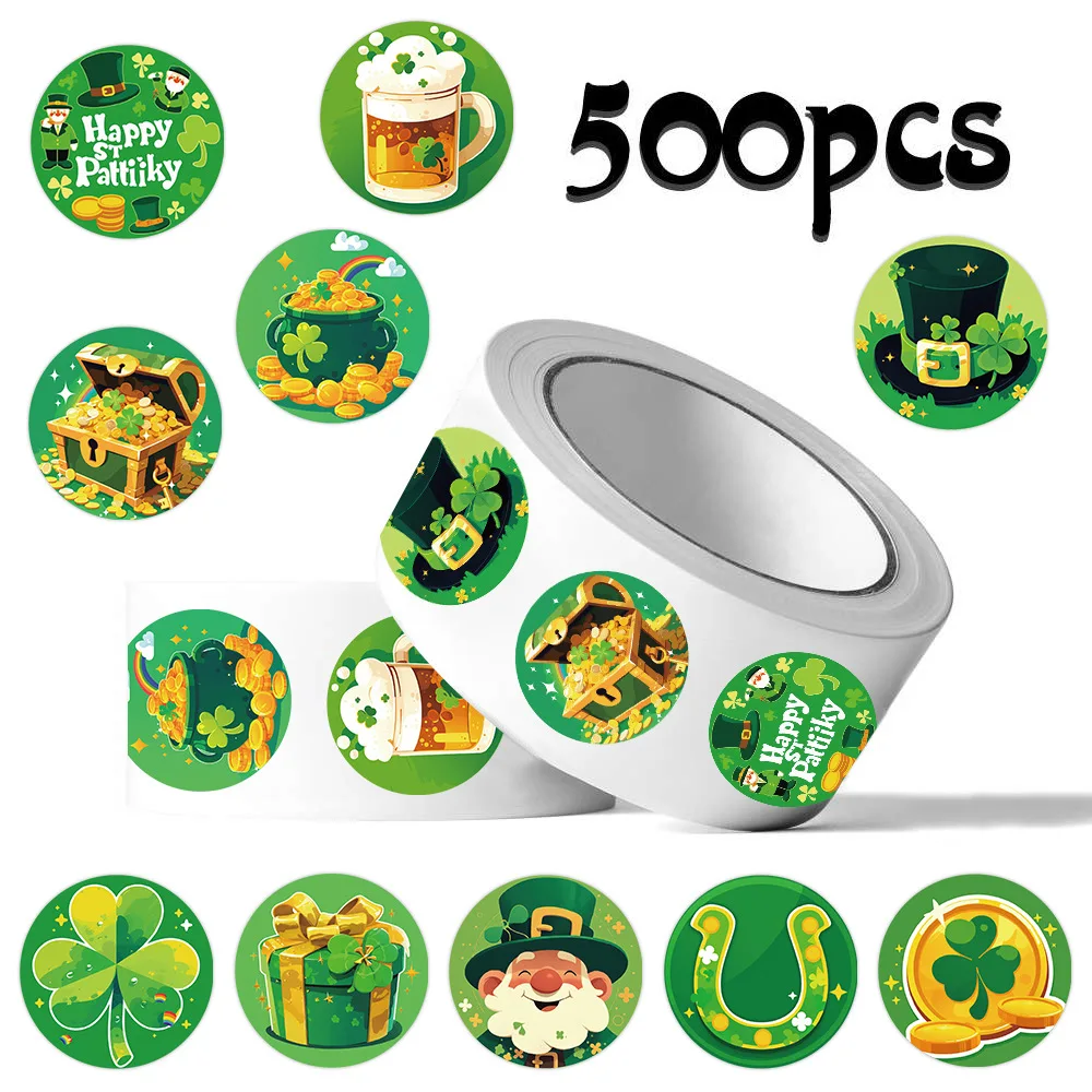 

500PCS St. Patrick's Day Roll Stickers Clover Festival Party DIY Guitar Phone Water Cup Skateboard Planner Supplies Decals