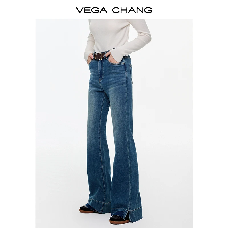 

Vega Chang New Winter Women's Micro-Flared Pants Thickened Fleece Jeans
