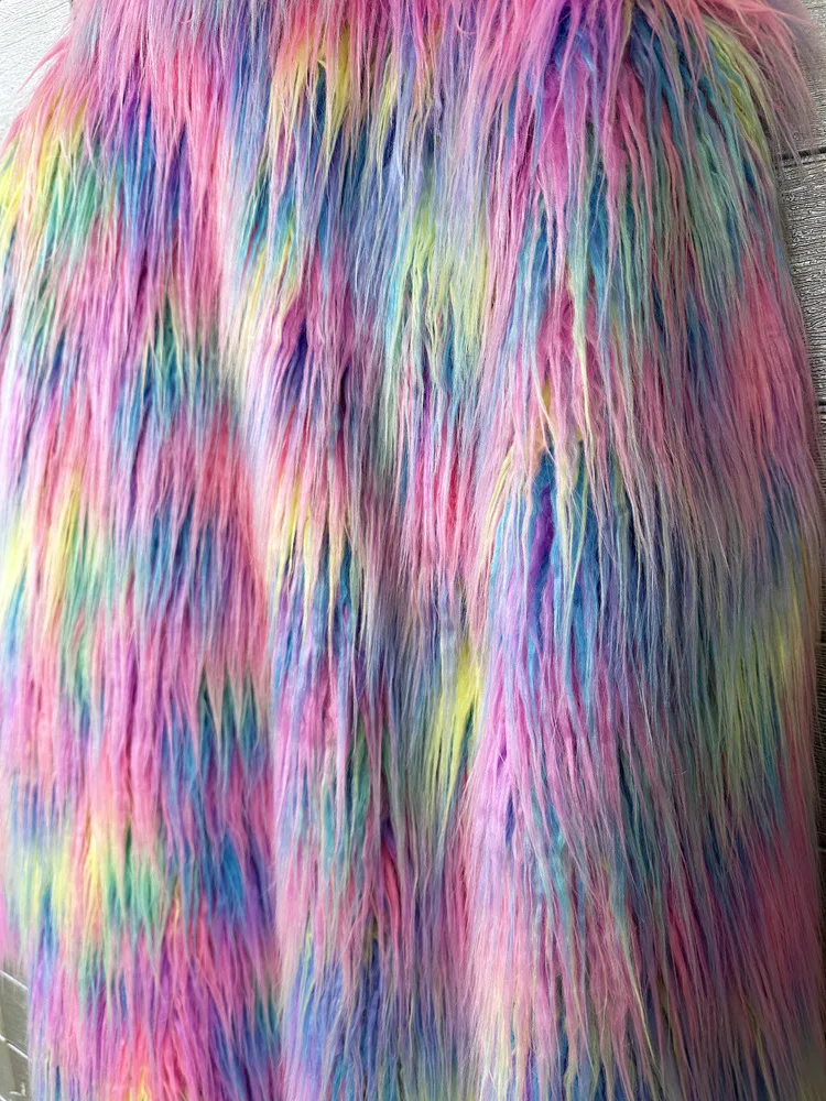 DEAT 2026 Winter New Items Imitation Colorful Long Coat For Women Faux Fur Suit Collar Long Sleeve Trench Jacket Female 11A05577