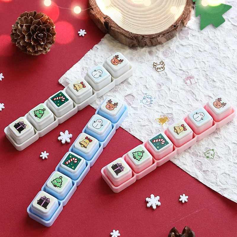 

Christmas 6-Button Stamp Various cute designs for decorating journals and as Christmas Festival gifts