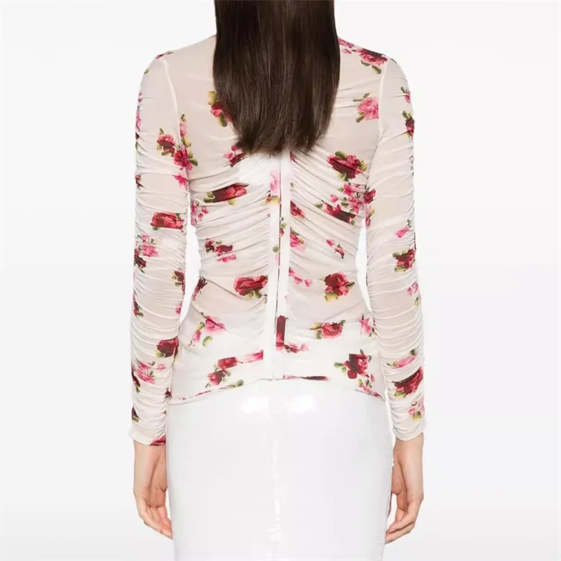 Women's jeans Spring 2025 New 3D Flower Decoration Women's Long Sleeve Top Rose print round neck pullover elasti women's corset