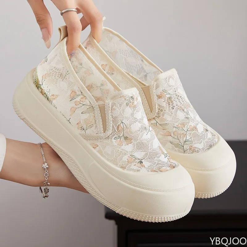 New summer lightweight breath mesh cloth shoes women's casual comfort soft sole anti slip thick sole height increasing shoes
