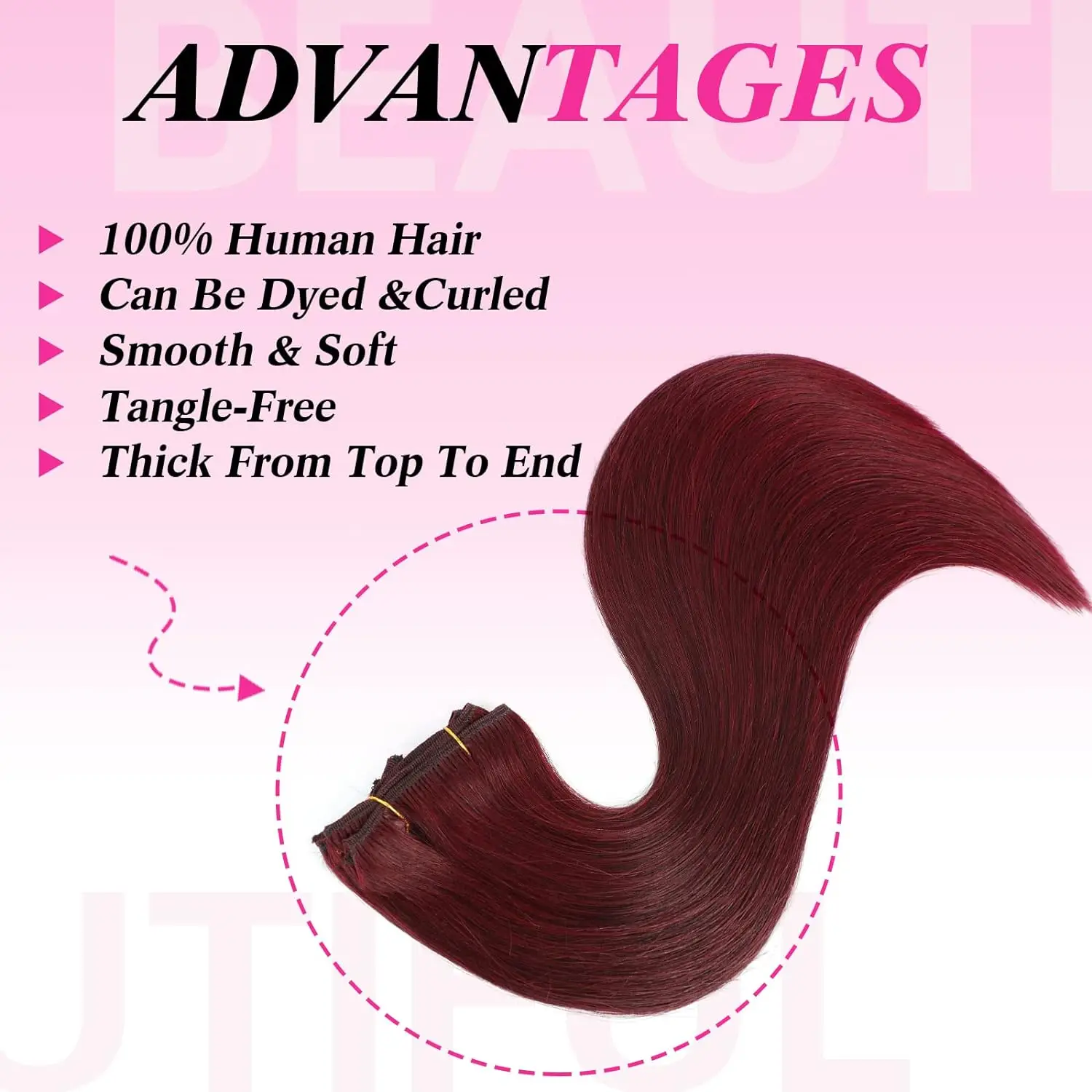 Clip in Hair Extensions Human Hair 8PCS/Set with 17Clips Double Weft Straight Clip in Human Hair Extensions Wine Red 99j#