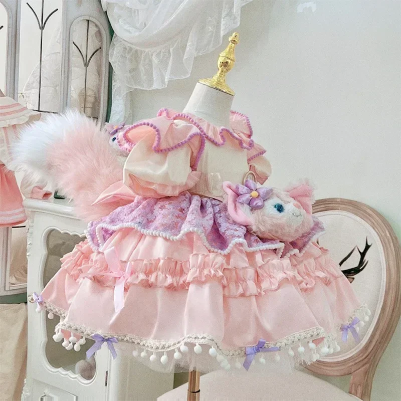 Spanish Girls Party Dress Baby Girls Floral Print Special Occasion Dress for Kids Girls Prom Flower Girl Wedding Dress