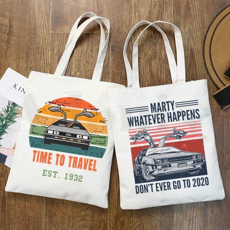 Back to The Future Future Car Shopping Bag Grocery Handbag Bolsas De Tela Tote Bolsa Shopping Bag Jute Tote Fabric Custom