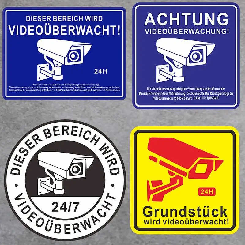 Video Observation Signs Outdoor Adhesive 24-Hour Security Warning Signs Waterproof Observation Labels Camera Alarm System