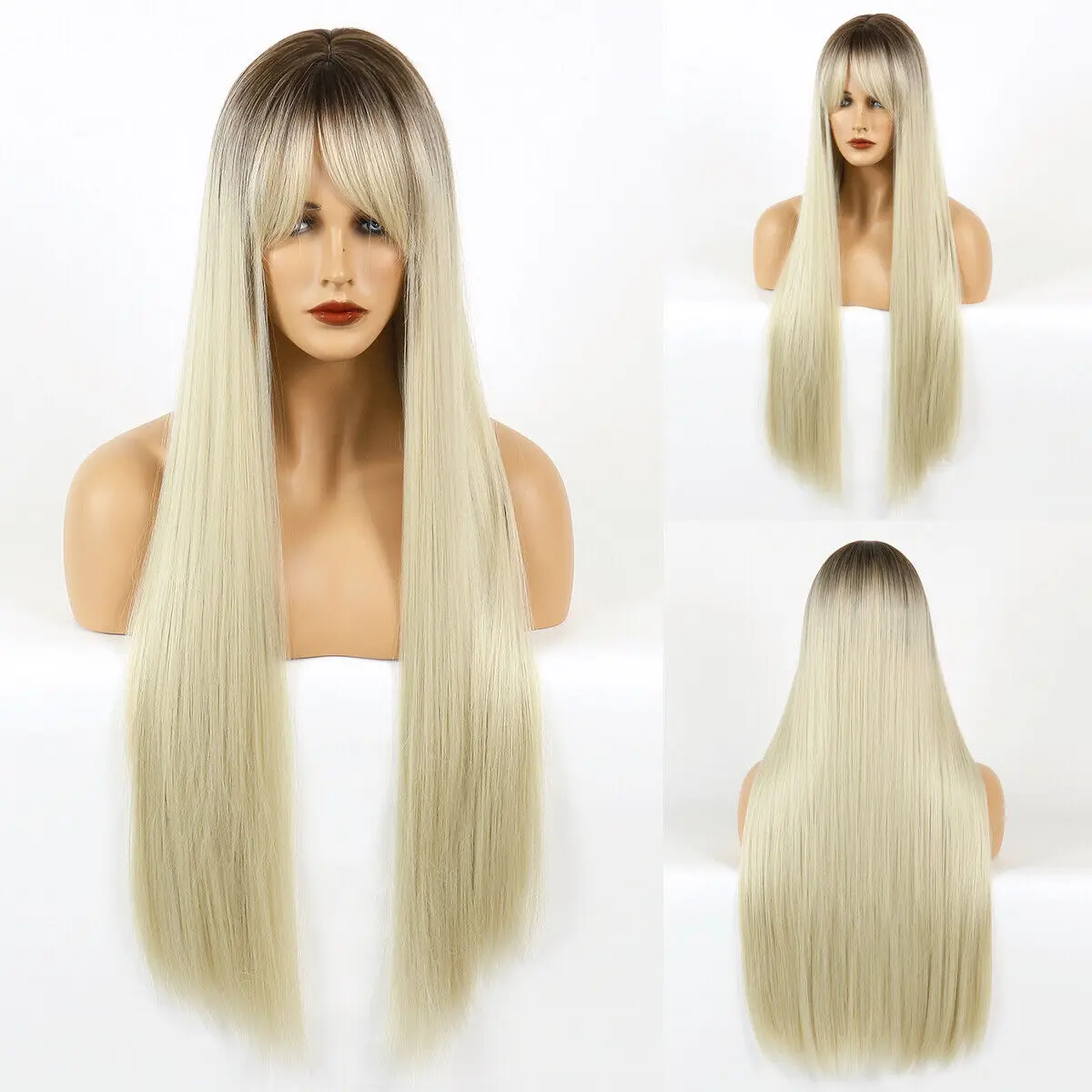 

Long Full Ombre Brown Blonde Straight Nutural Women Hair Wigs