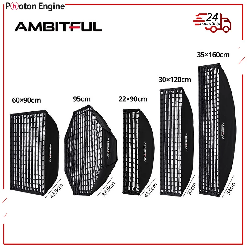 AMBITFUL 60x90cm 22x90cm 30x120cm 35x160cm 95cm Rectangular Octagonal Honeycomb Grid Softbox for Bowens Studio Flash Softbox