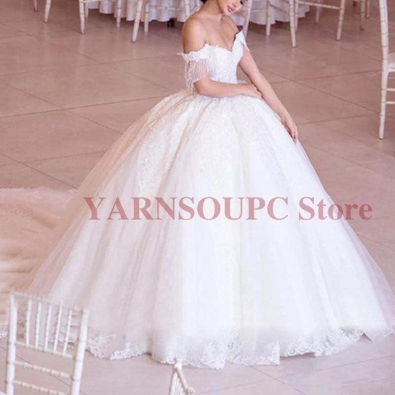 Vestido de novia de encaje con cuentas de lujo vestido de novia de TUL أنيقة فيستدو دي نوفيا هومبرو expuesto vestido de novi