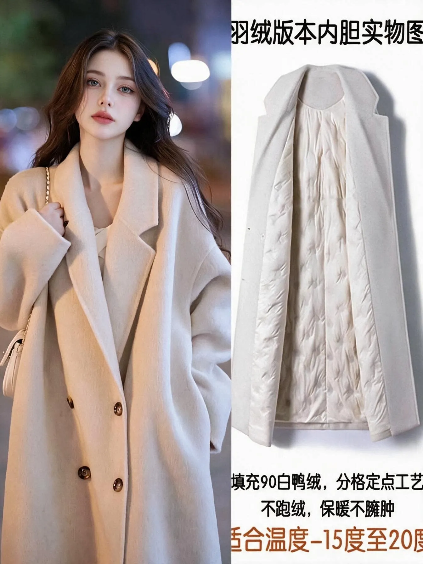 Down jacket liner thickened woolen coat women's 2026 autumn and winter new high-end Korean loose woolen coat