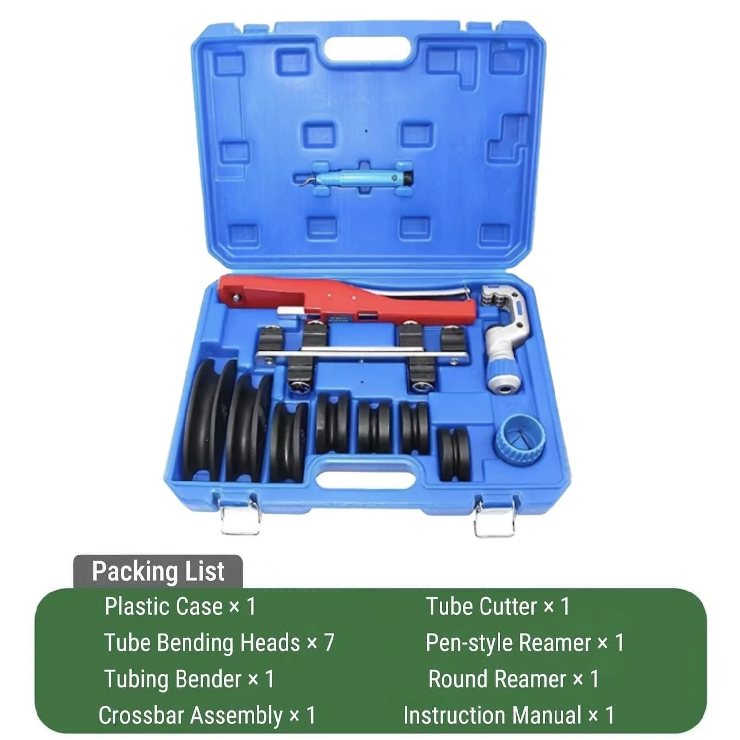 Ratcheting Pipe Tube Bender Set, 7 Heads 90 Degree Tubing Bender, Pipe Cutter Deburring Tool for 1/4-7/8" OD HVAC Refrigeration - view 2