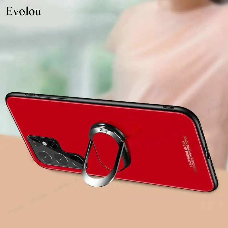 Tempered Glass Magnetic Ring Stand Holder Case For SAMSUNG S23 Ultra 5G S24 Shockproof Lanyard Back Cover For Galaxy S23 Plus