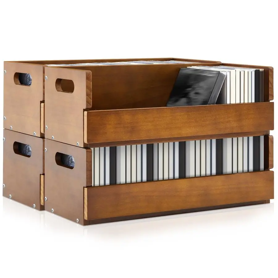 

CroBlissful 4 Set Wooden CD Storage Box Holder Shelf Cassette Tape Display Racks with Carrying Handles, Organizer Shelf for Mov