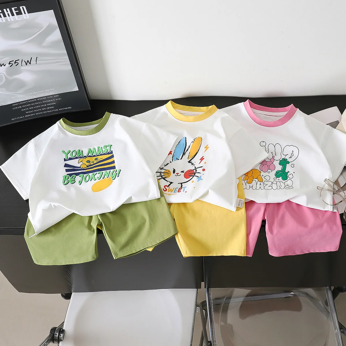 2PCS/Set Kid Clothes Set Children Cute Cartoon Print Short Sleeve T-Shirt Shorts Boy Girl Top Toddler Baby Clothing