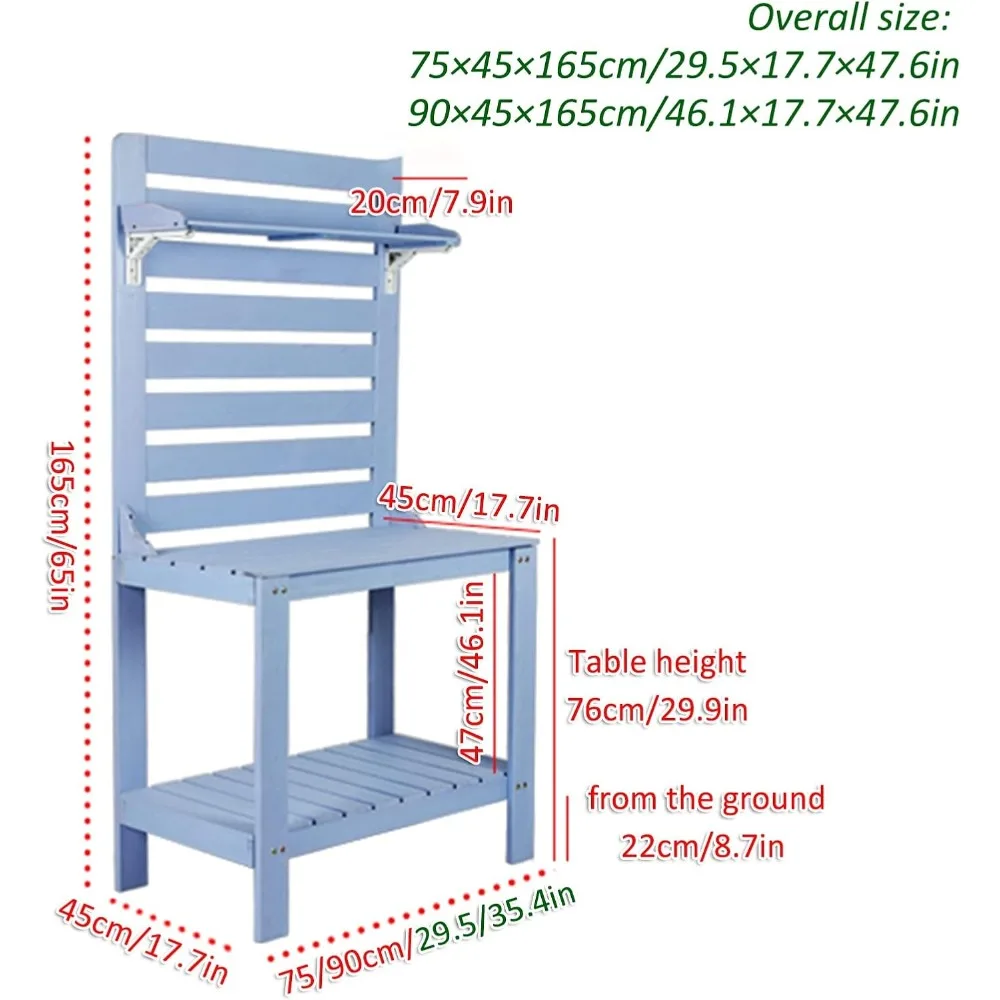 Stół ogrodowy do doniczek - stacja robocza z litego drewna na zewnątrz, ławka ogrodnicza z haczykami, trwały stół do doniczek na zewnątrz