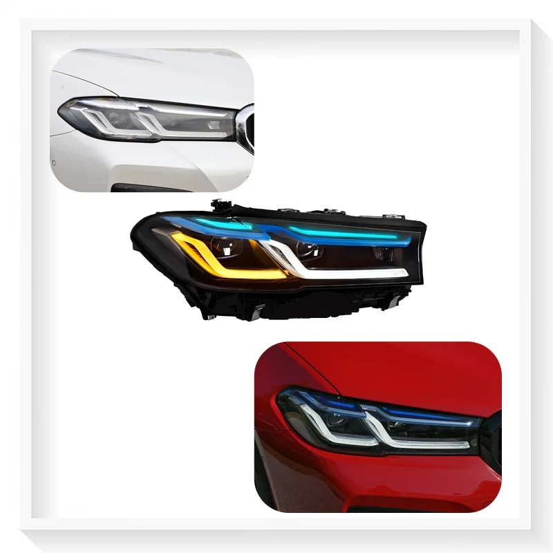 

Full LED Dual L Blue Eyebrow Headlight Assembly Laser Upgrade For BMW 5 Series G30 G38 F90 M5 2018-2023 Plug Play