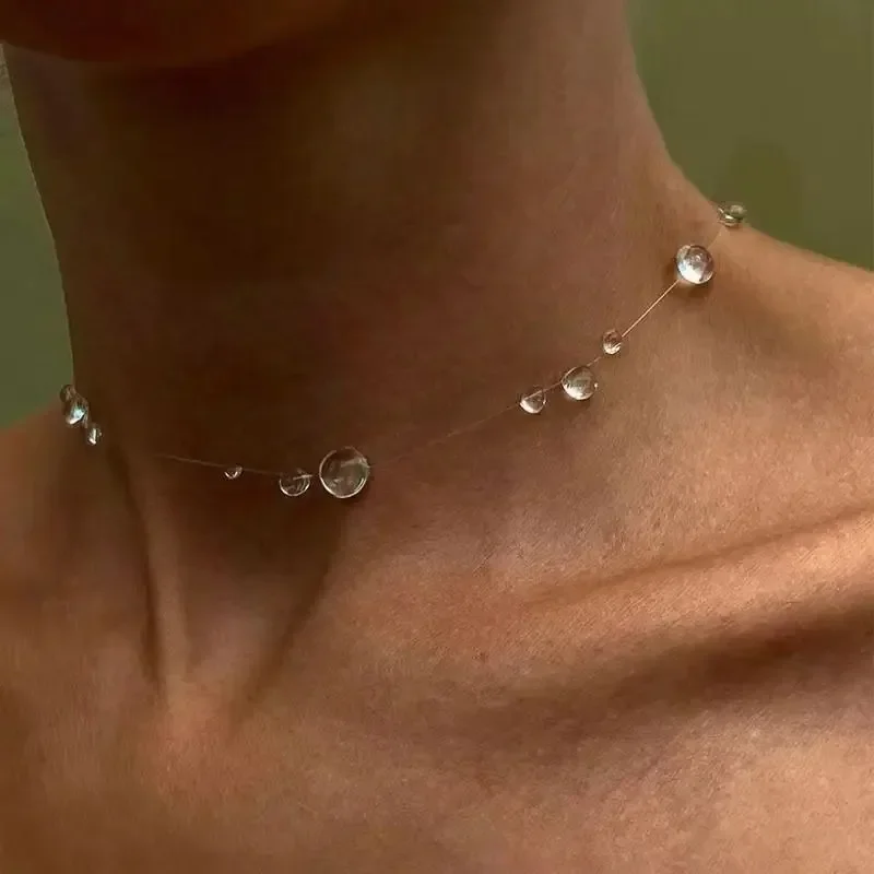 

Handmade Water Drop Long Tassel Earrings Necklace for Women Fashion Transparent Crystal Bead Earrings Wedding Party Jewelry Gift