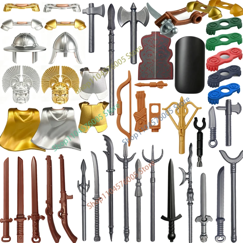 MOC Medieval Weapons Accessories Building Blocks Soldiers Figures Crossbow Sword Knife Axe Spear Shield DIY Mini Bricks Toys T23