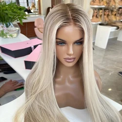 26 Inch Long Straight Hair Lace Frontal Wig Ombre Blonde Color Heat Resistant 13x4 Lace Front Wig for Women Synthetic Fiber