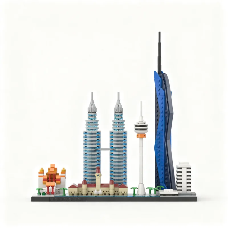 

857PCS MOC Architecture Kuala Lumpur Skyline Model Custom Building Blocks DIY Assembly Display Gift Collectible Collection Set