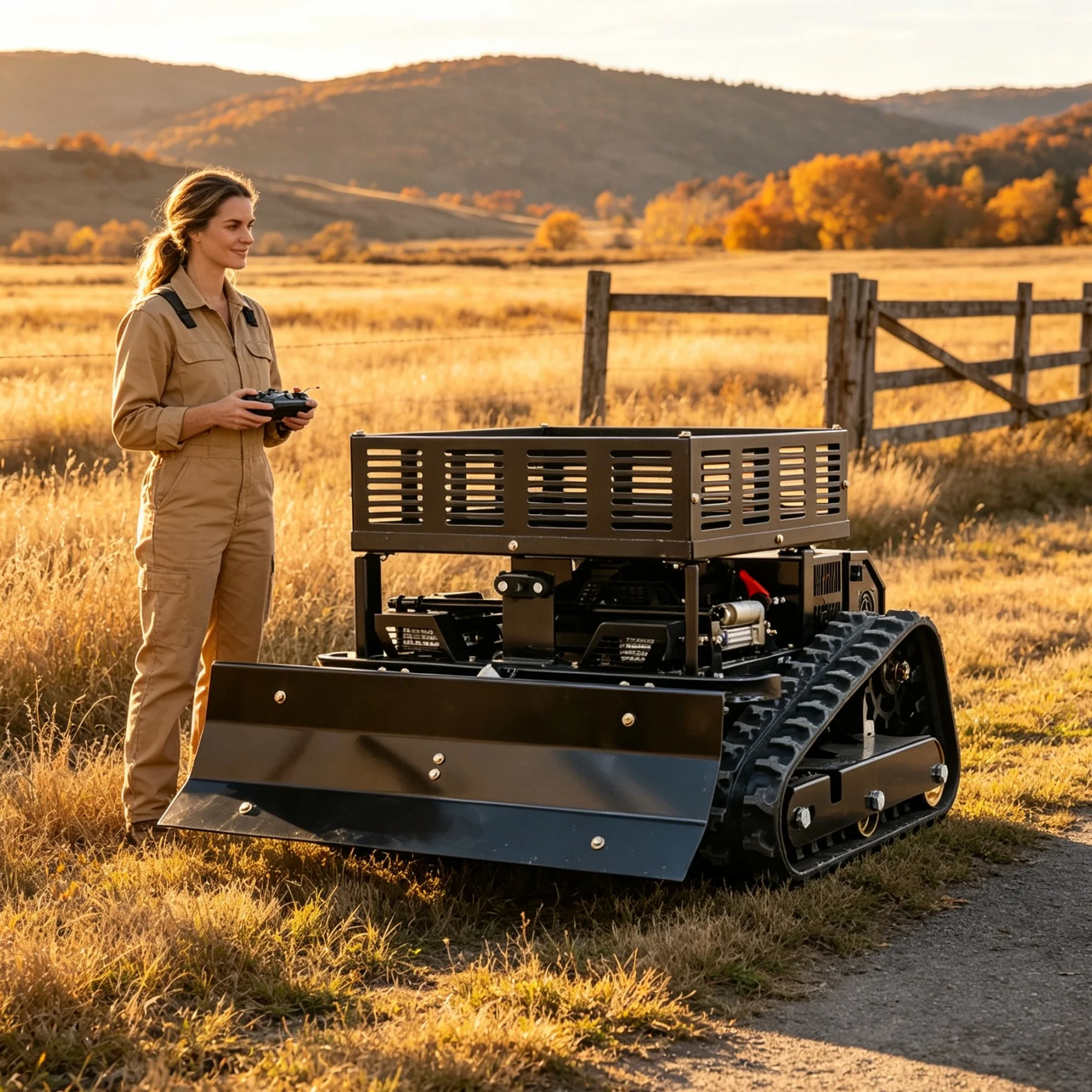 Customized 550 self‑propelled lawn mower with expandable storage rack, built‑in display screen and optional snow shovel