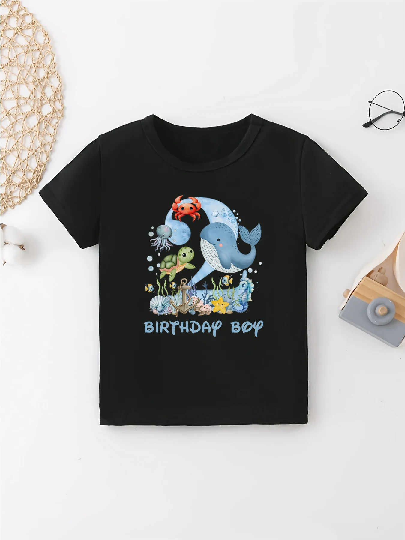 

1st/2nd Birthday Boy Turtle Whale Crab Printed T Shirt Boys Funny Kids Clothes The Best Birthday Gift T-Shirt