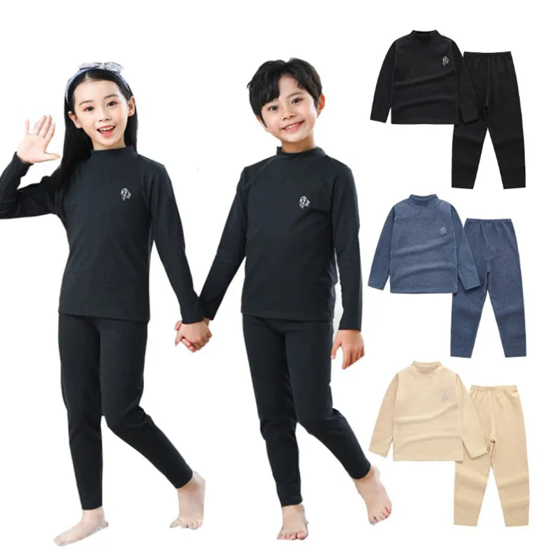 Cotton Thermal Underwear Top+Pant 2-Piece Set Boys Girls Sleepwear Cartoon Fish Pajama Suit Kid Autumn Winter Clothes 3-14 Years