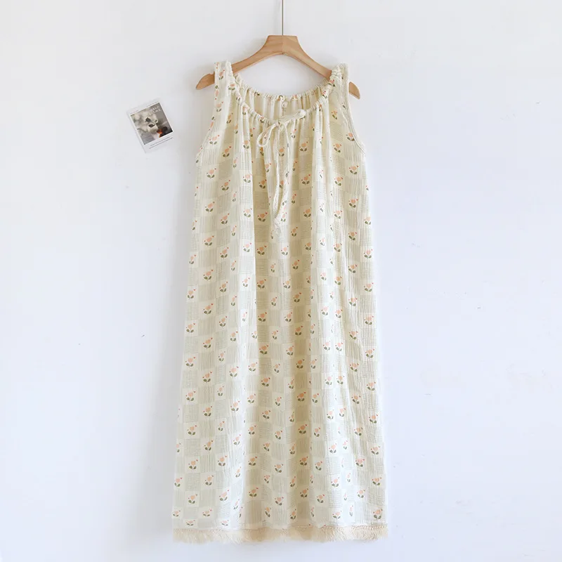 Leibchen-Nachthemd für Damen, Sommer, neuestes ärmelloses Pyjama-Kleid, Baumwolle, sexy, mittellanges Nachthemd für zu Hause – Detail 6