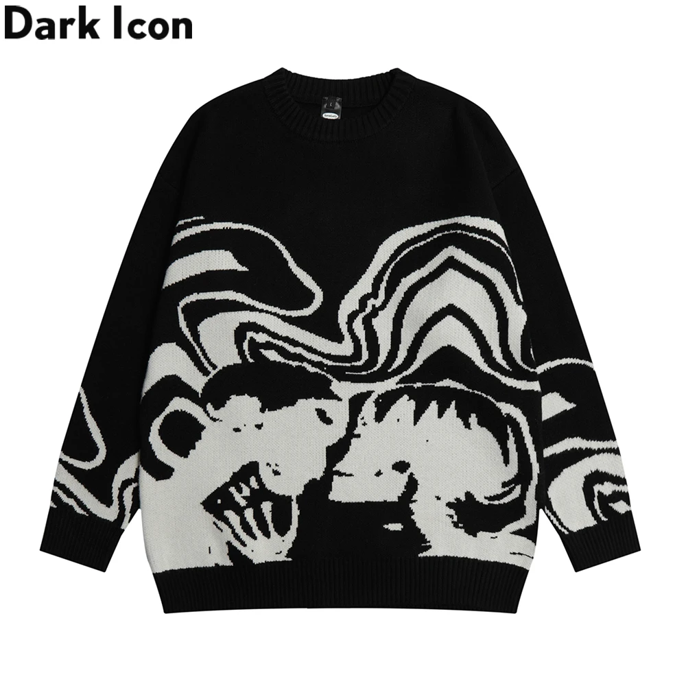 Dark Icon Jacqard Sweater Men Pullover Knitwear Men\'s Sweaters Autumn Man Clothing