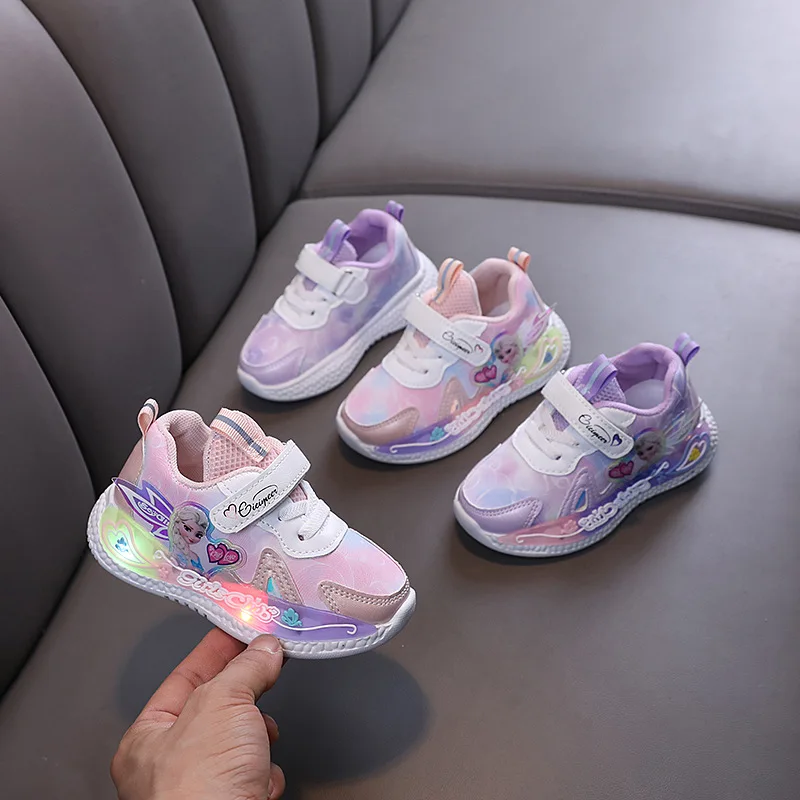 Frozen Princess New Children Shoes LED Colorful Lighted Kids Sneakers Classic Glowing Infant Girls Tennis Size 21-30