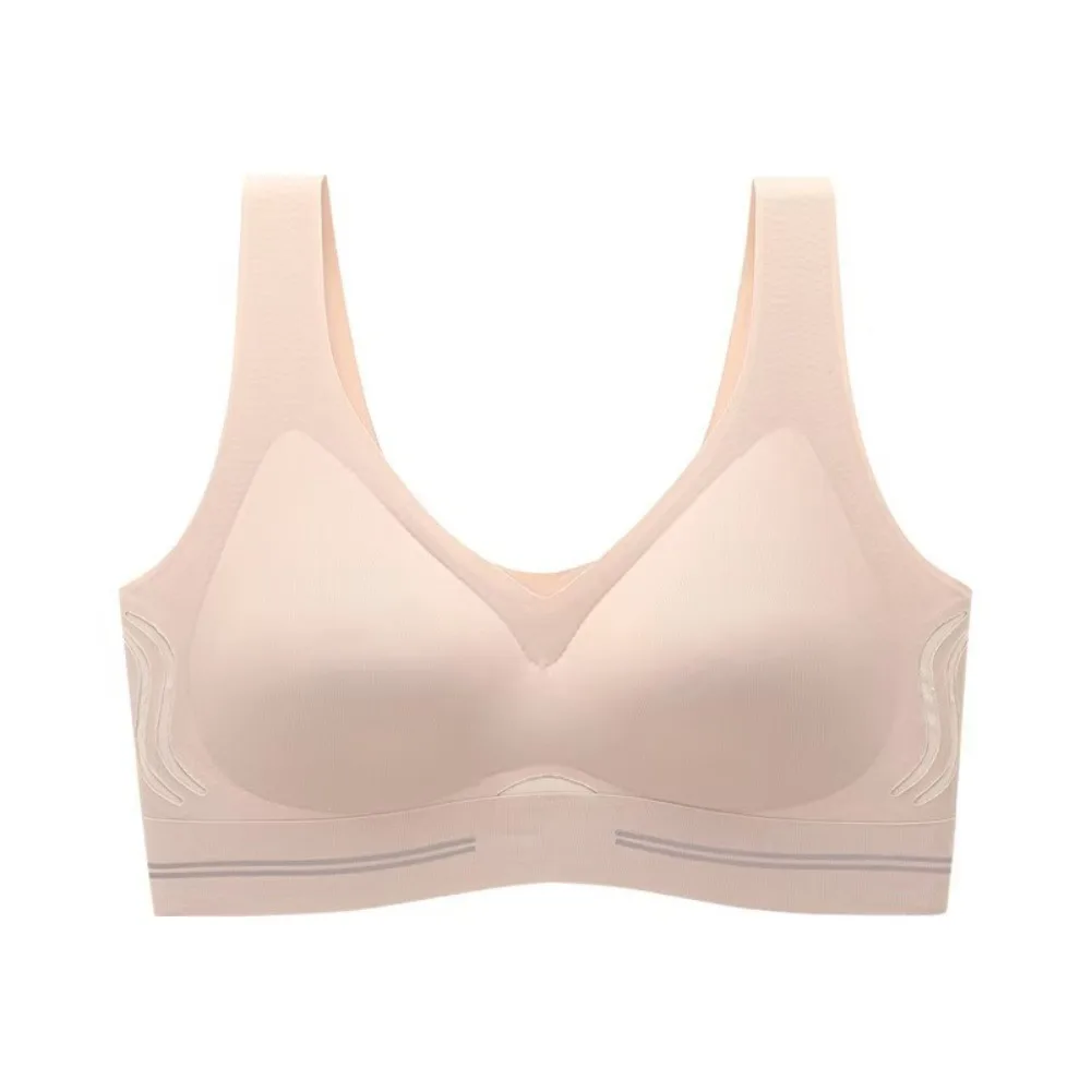 

Sweet Close-fitting Wireless Deep V Bra Shockproof Gathered Breasts Push Up Bra Big Cup Anti-sagging Underwear for Women Yoga