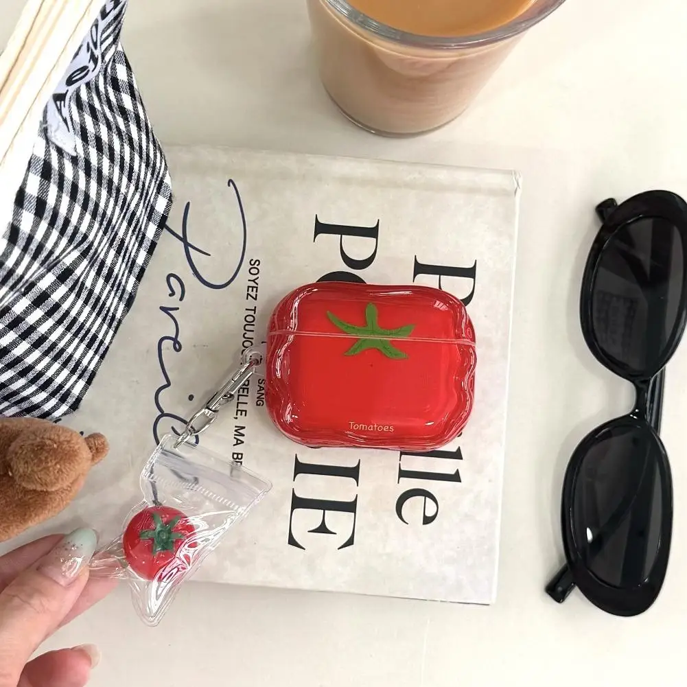 Carcasa para auriculares inalámbricos, carcasa antiarañazos de materiales Premium, bonita funda de tomate para Airpods4 para Airpods 1 o 2 Bluetooth