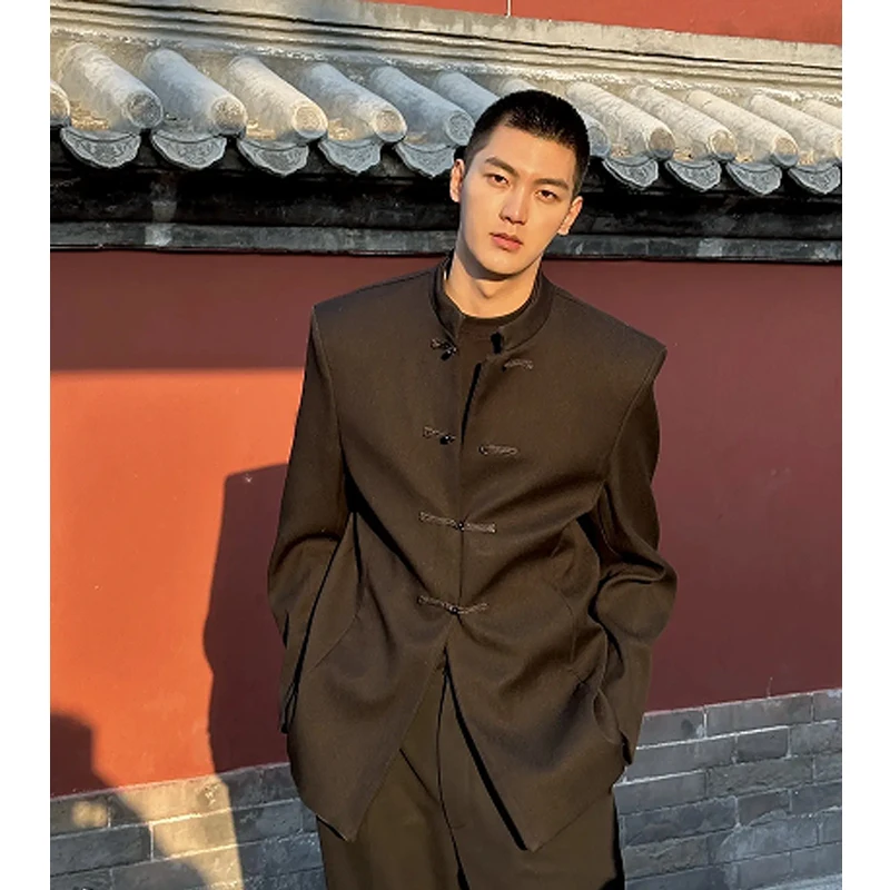 

New Chinese Sle Stand Collar Men's Jaet Spring Autumn Cleanfit Pad oulder Coat Casual Faion Outerwear