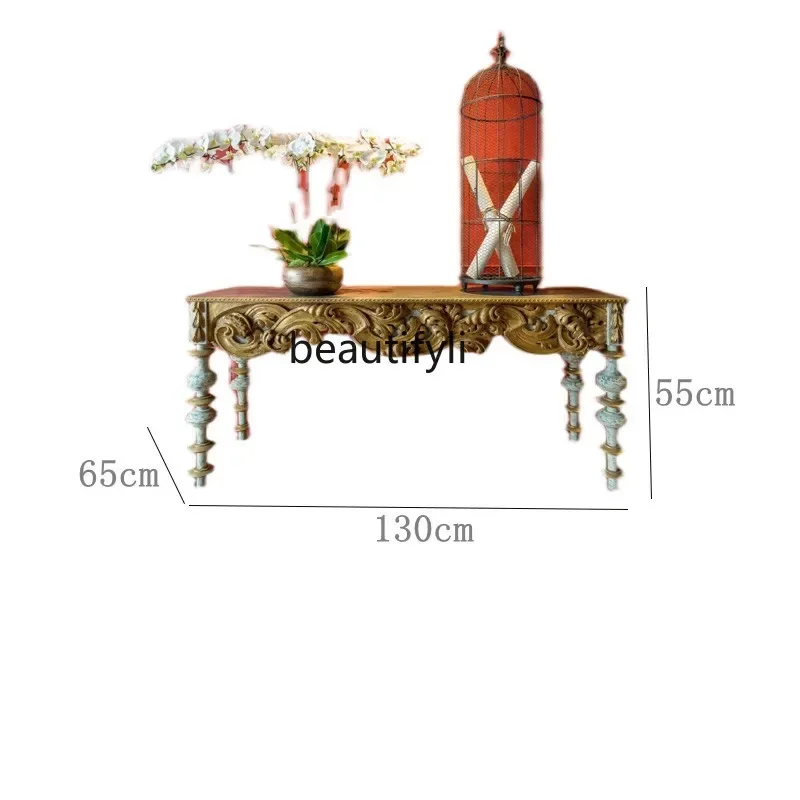 

French retro nostalgic antique solid wood coffee table European American rural antique old rectangle a16