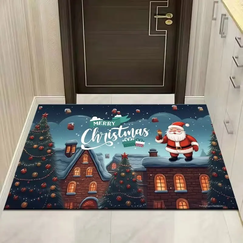 Santa Claus Home Entrance Door Mat Merry Christmas Non-Slip Carpet Hallway Bedroom Bathroom Mats Living Room Rugs Soft Washable