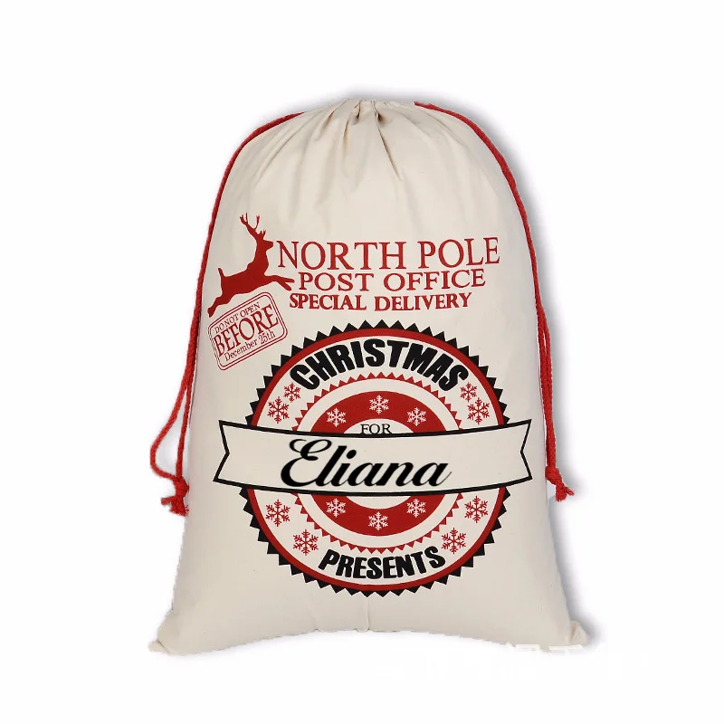 

Personalized Name Merry Christmas Santa Gift Bag Drawstring Bag Custom Name Canvas Santa Sack 50x70cm New Year Kids Present Bag