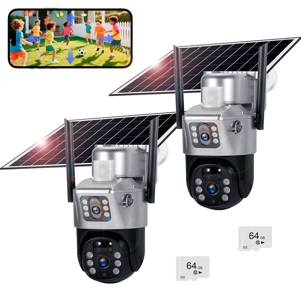 KERUI Outdoor Solar Camera Panel Dual Lens 4G PTZ IP Camera 4MP Home Security CCTV Video Surveillance Built-in Battery