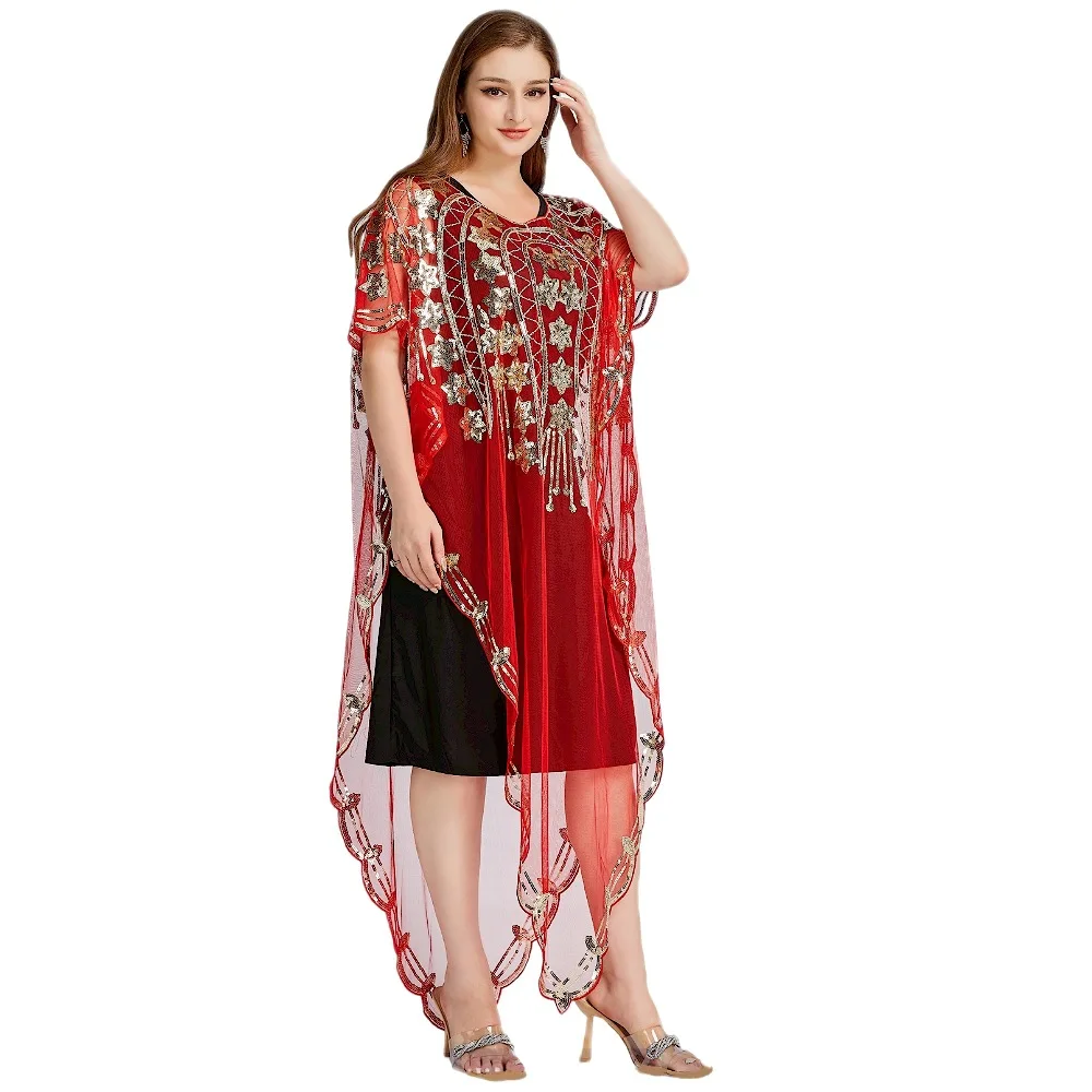 Robe de Banquet africaine de luxe à paillettes, châle pour femmes, mode, grande taille, manches chauve-souris, châle musulman, col en U, robe de soirée Dashiki