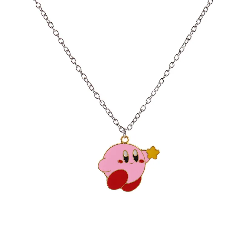 Kawaii Kirby Anime Cartoon Doll Alloy Chain Pendant Necklace Fashion Clavicle Chain Party Jewelry Accessories Girls Gift