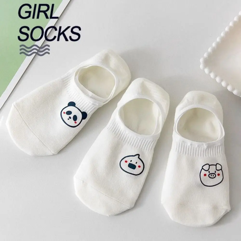 

10Pairs Trendy Cartoon Women Invisible Socks Thin Non-slip Cute Boat Socks Sweet Hosiery Bear White Socks Comfortable