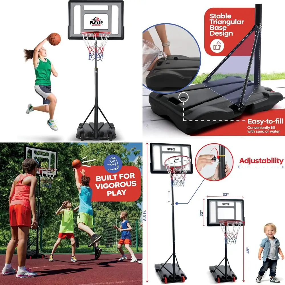 持ち運び可能な高さ調節可能な子供用バスケットボールゴール 屋外用 - 33インチバックボード、70～84インチ、子供とティーンエイジャーに最適